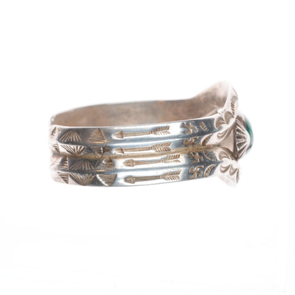 6.75" 20's-30's Navajo ingot silver whirling logs/arrows turquoise cuff bracelet