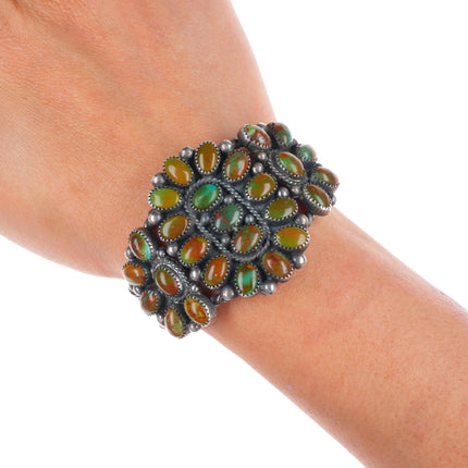 5.75" Vintage Navajo Royston turquoise cluster cuff bracelet sterling silver