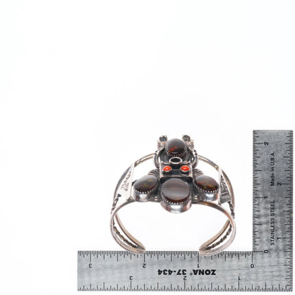 6" Jerry Roan Navajo Fire Agate/coral sterling silver kachina cuff bracelet