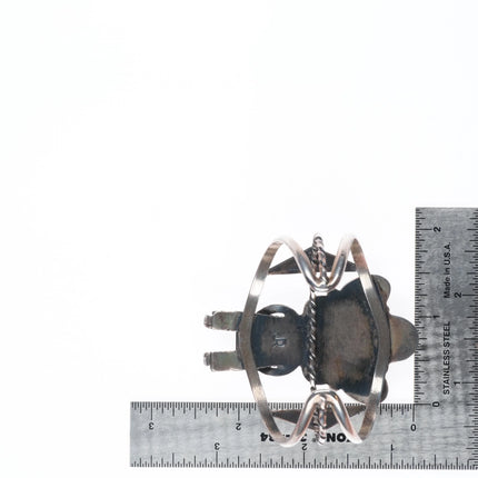 6" Jerry Roan Navajo Fire Agate/coral sterling silver kachina cuff bracelet