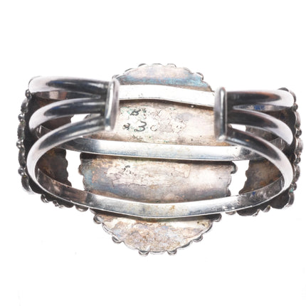 6.5" 50's-60's Zuni Blue Gem turquoise cluster cuff bracelet sterling silver