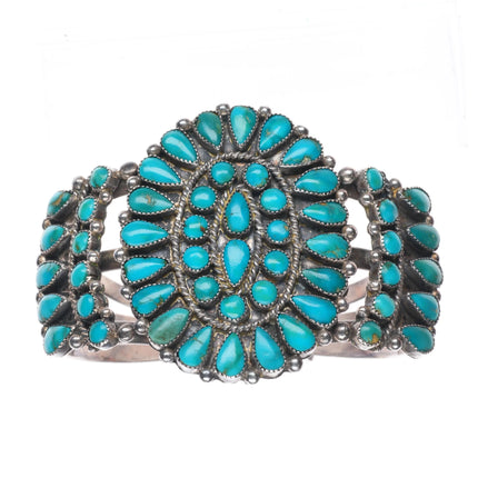 6.5" 50's-60's Zuni Blue Gem turquoise cluster cuff bracelet sterling silver