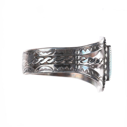 6.25" 40's-50's Navajo sterling silver stamped cuff bracelet with nice turquoise