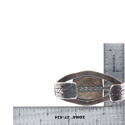 6.25" 40's-50's Navajo sterling silver stamped cuff bracelet with nice turquoise