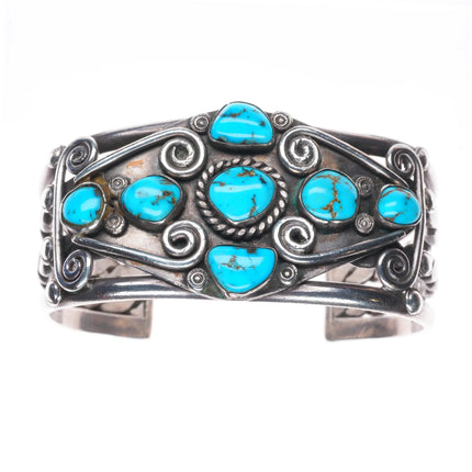 6.5" c1950's Puebloan or Navajo sterling silver cuff bracelet with turquoise