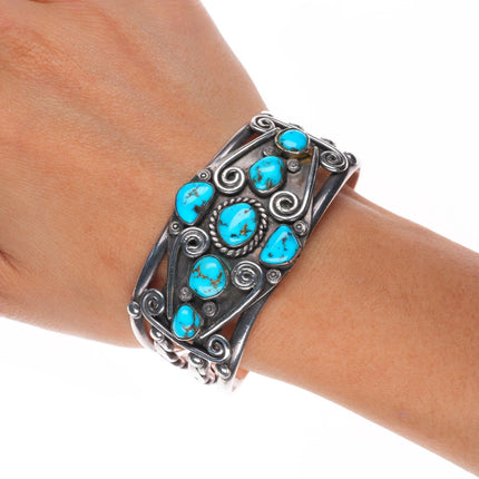6.5" c1950's Puebloan or Navajo sterling silver cuff bracelet with turquoise