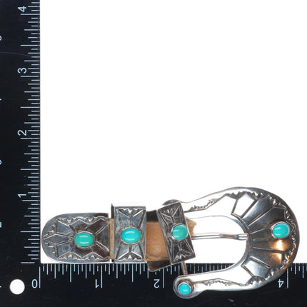 Vintage Kenneth Bill Navajo sterling silver/turquoise ranger belt buckle set 3/4