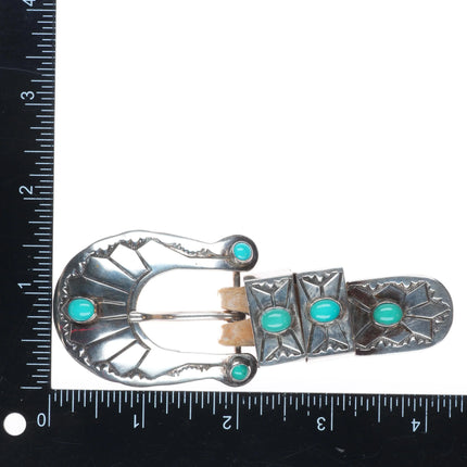 Vintage Kenneth Bill Navajo sterling silver/turquoise ranger belt buckle set 3/4