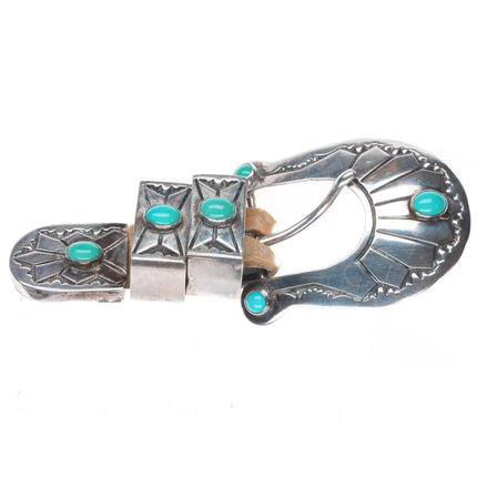 Vintage Kenneth Bill Navajo sterling silver/turquoise ranger belt buckle set 3/4