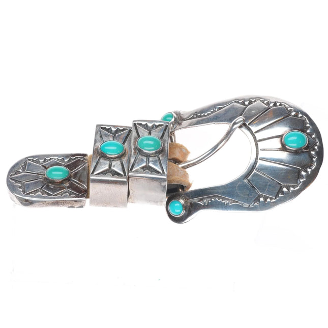 Vintage Kenneth Bill Navajo sterling silver/turquoise ranger belt buckle set 3/4