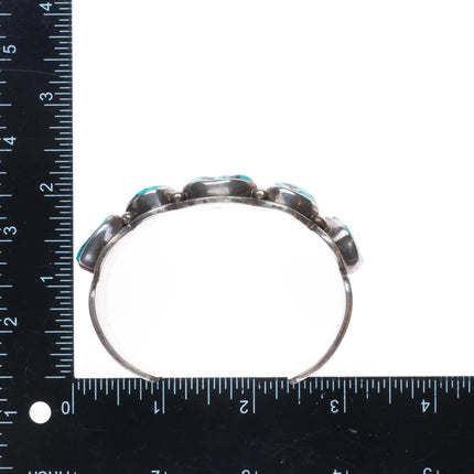 7" Peter Johnson Navajo sterling silver large turquoise row cuff bracelet