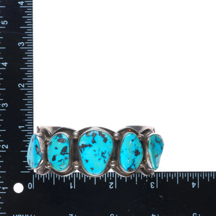 7" Peter Johnson Navajo sterling silver large turquoise row cuff bracelet