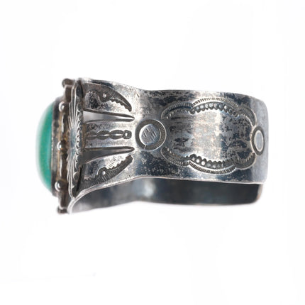 6.6" c1940's Navajo sterling silver turquoise wide hand stamped cuff bracelet