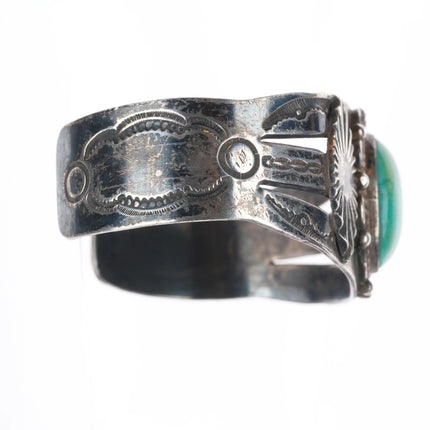 6.6" c1940's Navajo sterling silver turquoise wide hand stamped cuff bracelet