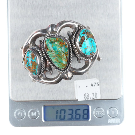 6" Vintage Navajo sterling silver 3 stone turquoise cast cuff bracelet