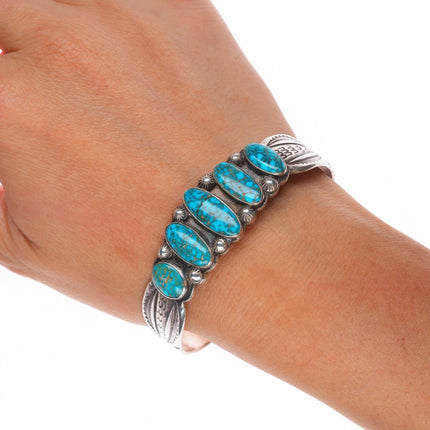 6.75" 1930's fine Navajo Lone Mountain turquoise sterling silver cuff bracelet