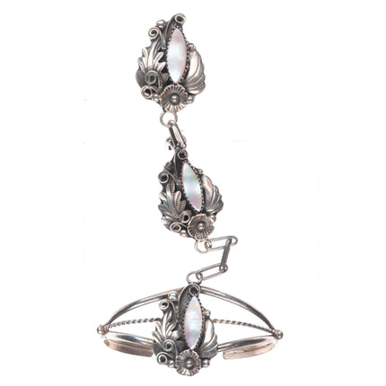 6.2" & sz7 Navajo sterling silver mother of pearl ring/cuff "slave bracelet"