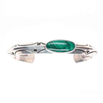 6.5" Orville Tsinnie Navajo sterling silver malachite cuff bracelet