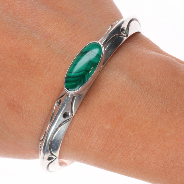 6.5" Orville Tsinnie Navajo sterling silver malachite cuff bracelet