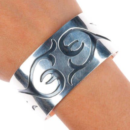 7" Vintage Navajo Overlay cuff bracelet sterling silver