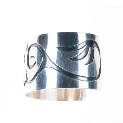 7" Vintage Navajo Overlay cuff bracelet sterling silver