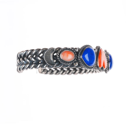 6" David Reeves Navajo sterling silver, lapis, spiny oyster hearts cuff bracelet