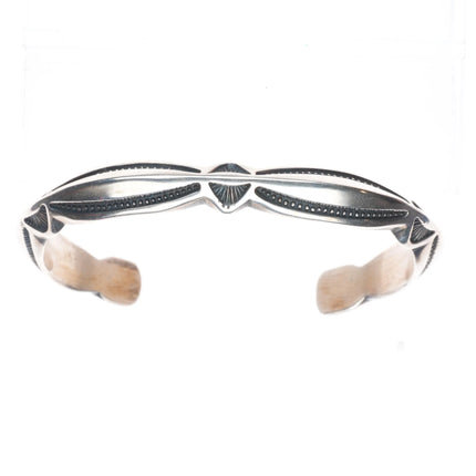 7" Harry H Begay Navajo carinated heavily stamped sterling silver cuff bracelet