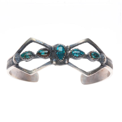 6.5" El Billah Navajo sterling silver spiderweb turquoise cuff bracelet