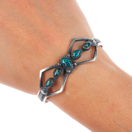 6.5" El Billah Navajo sterling silver spiderweb turquoise cuff bracelet