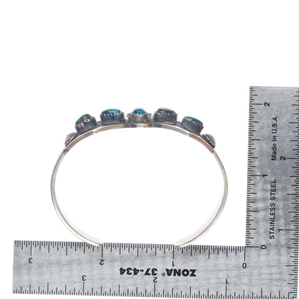 6.5" El Billah Navajo sterling silver spiderweb turquoise cuff bracelet