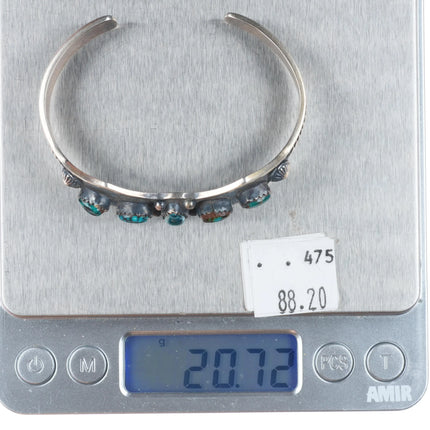 6.5" El Billah Navajo sterling silver spiderweb turquoise cuff bracelet