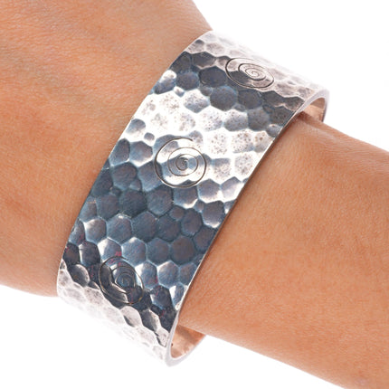 6.5" Michael L Slim  Navajo hammered sterling silver heavy cuff bracelet