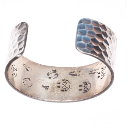 6.5" Michael L Slim  Navajo hammered sterling silver heavy cuff bracelet