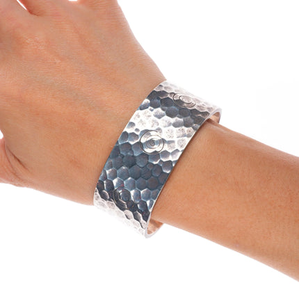 6.5" Michael L Slim  Navajo hammered sterling silver heavy cuff bracelet