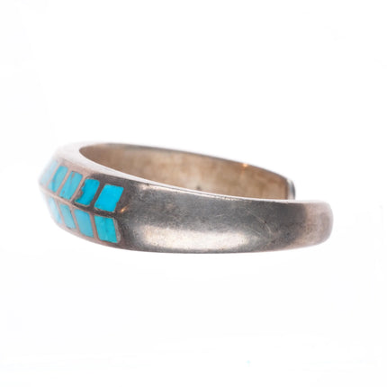 6" Vintage Zuni sterling silver double row turquoise channel inlay cuff bracelet