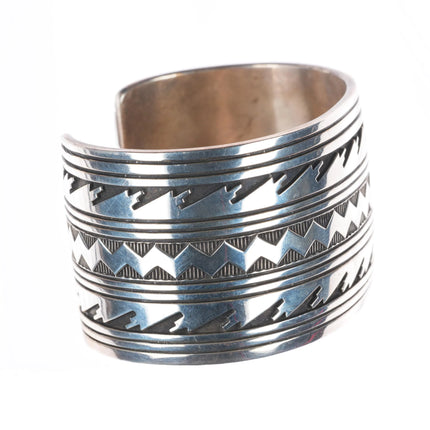 6.75" Herman Vandever Navajo sterling silver wide band stamped cuff bracelet