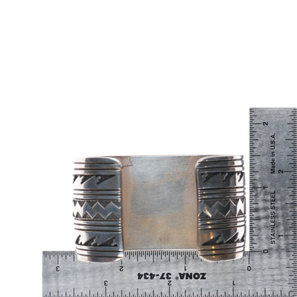 6.75" Herman Vandever Navajo sterling silver wide band stamped cuff bracelet