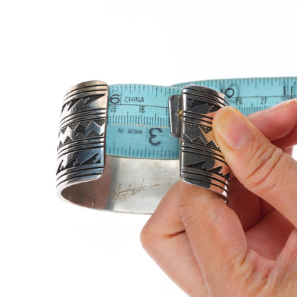 6.75" Herman Vandever Navajo sterling silver wide band stamped cuff bracelet