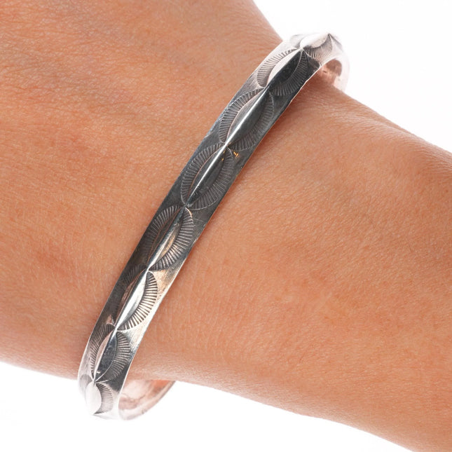 7.2" Vintage Navajo sterling silver deep stamped carinated cuff bracelet