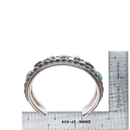 6.5" 40s-50's Navajo heavy sterling silver wide band turquoise row cuff bracelet