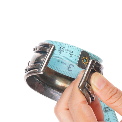 6.5" 40s-50's Navajo heavy sterling silver wide band turquoise row cuff bracelet