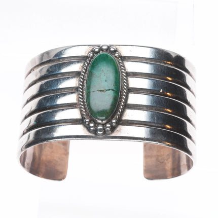 6.4" Vintage Navajo sterling silver green turquoise wide cuff bracelet