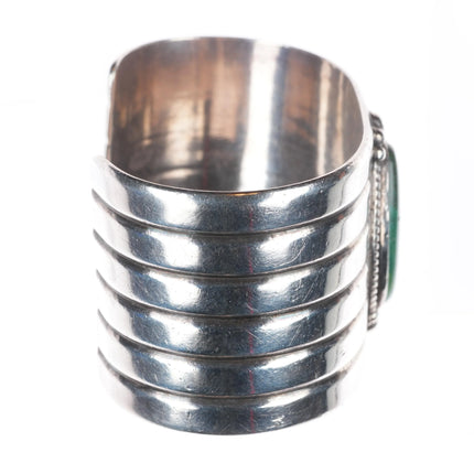 6.4" Vintage Navajo sterling silver green turquoise wide cuff bracelet
