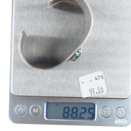 6.4" Vintage Navajo sterling silver green turquoise wide cuff bracelet