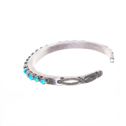 6.35" 40's Navajo sterling silver Sleeping Beauty turquoise row cuff bracelet
