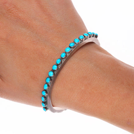 6.35" 40's Navajo sterling silver Sleeping Beauty turquoise row cuff bracelet