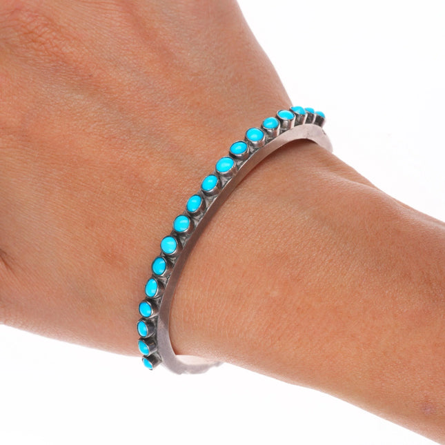 6.35" 40's Navajo sterling silver Sleeping Beauty turquoise row cuff bracelet
