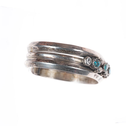 6.1" 1950's Bisbee turquoise Navajo sterling silver row cuff bracelet vintage