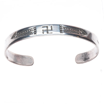 7" Antique Navajo ingot silver whirling logs/arrow slim stacker cuff bracelet