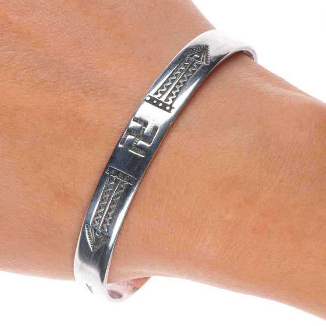 7" Antique Navajo ingot silver whirling logs/arrow slim stacker cuff bracelet